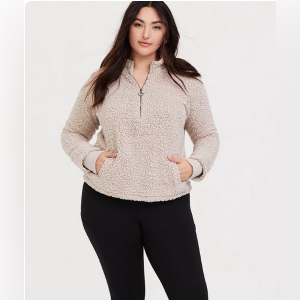 NEW Torrid Sherpa Half Zip Active Pullover Plus Size 3 3X 22-24 Mushroom Tan